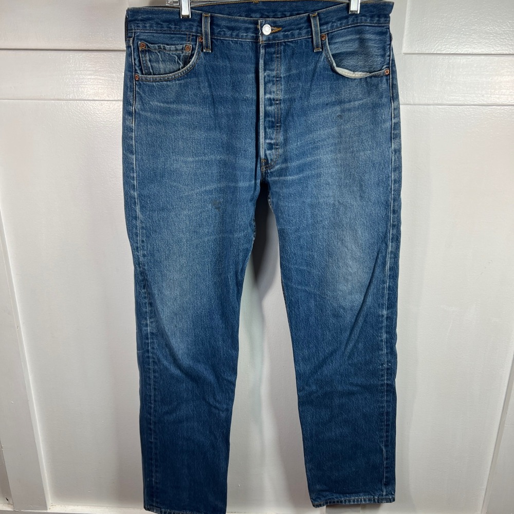 Levis 501 Original Fit Straight Leg Blue Denim Jeans 38x32 Button Fly